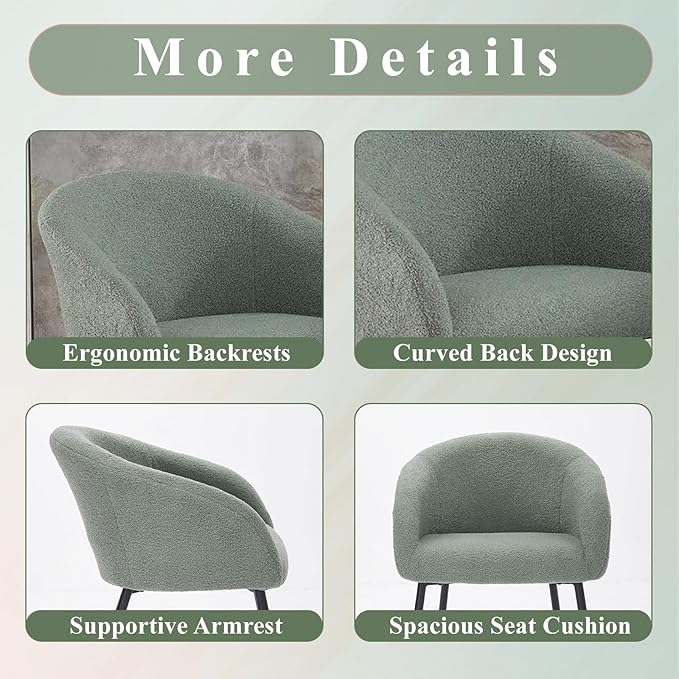 YDcosyfy Modern Small Accent Chair Set of 2, Comfy Sherpa Makeup Vanity Chair with Metal Legs, Decorative Chair no Wheels for Living Room, Dressing Room, Bedroom, Green