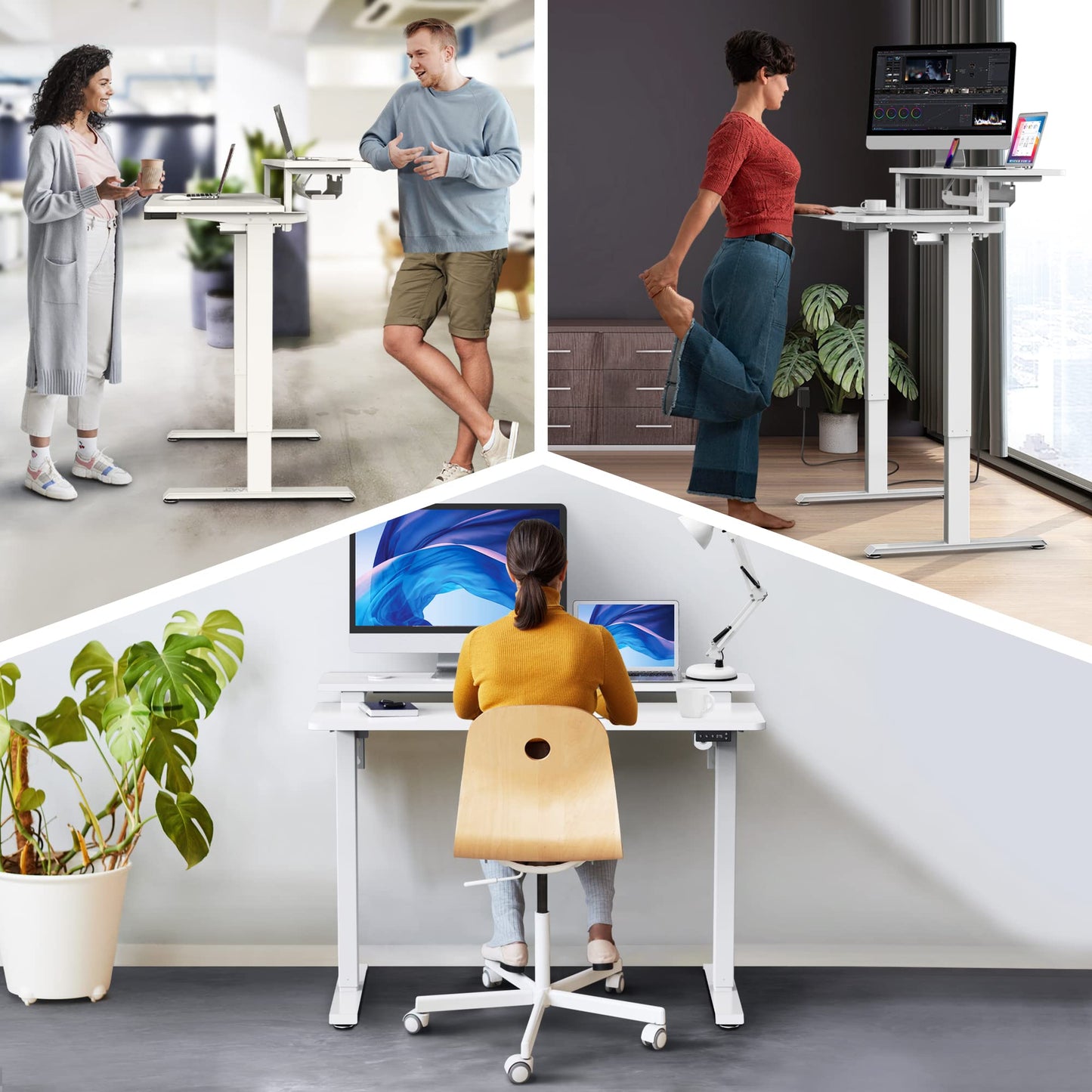 AVLT 47″ Electric Standing Desk with Dual-Tier Shelf & Tablet Holder – Height Adjustable Sit-Stand Desk for Home Office, Motorized Frame Supports 176 lbs (80kg), Includes Tabletops – White