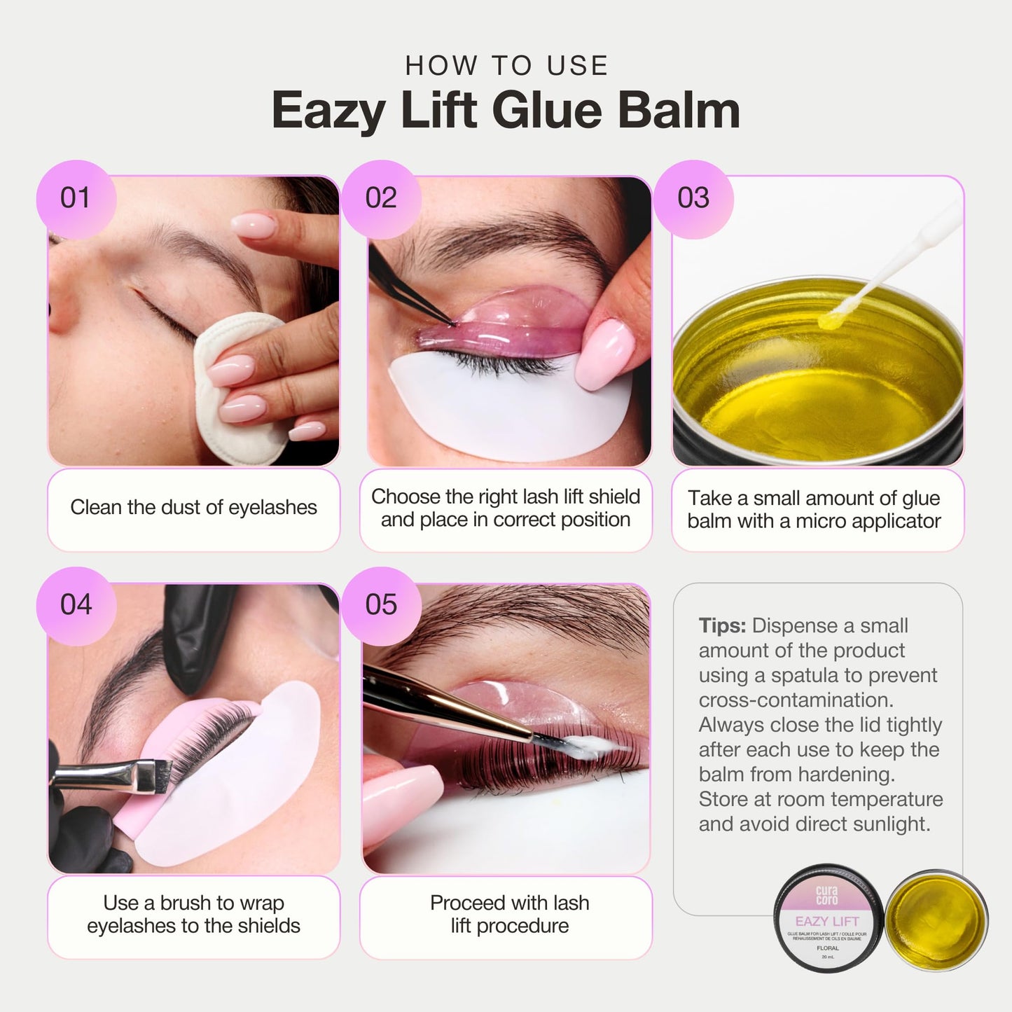 Curacoro Eazy Lash Lift Glue Balm, Nourishing Lash Lift Adhesive for Eyelash Curling & Lamination | Hydrating, Long-Lasting Lash