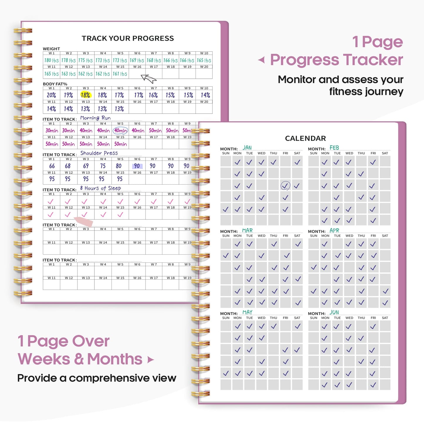 Fitness Workout Journal for Women & Men, A5(5.5" x 8.2") Workout Log Book Planner for Tracking, Progress, and Achieving Your Wellness Goals-Purple