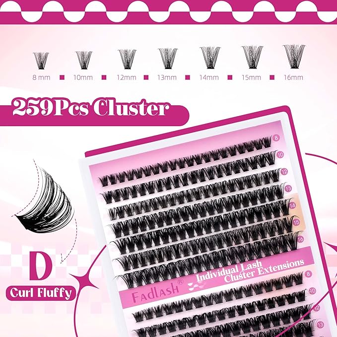 Lash Clusters 60D+80D Fluffy Eyelash Clusters D Curl 8-16mm Individual Lashes Cluster Eyelash Extensions Wispy 280pcs Thick Lash Extension Clusters (60+80D-0.07-D, 8-16mm)