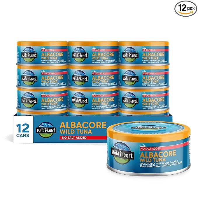 Wild Planet Wild Albacore Tuna, No Salt Added, Canned Tuna, Sustainably Wild-Caught, Non-GMO, Kosher 5 Ounce (Pack of 12),...