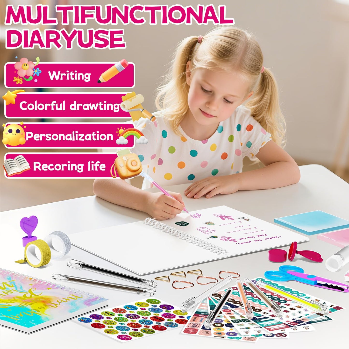 2-Pack DIY Journal Kit for Girls Ages 8-14,DIY Journal Set Stationary Birthday Gifts Ideas for Girls,Art Crafts for Tween Kid Scrapbook & Diary Supplies Set