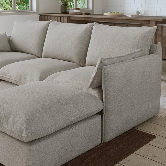Forest aesthetics Waterproof Sectional Couches,6 Seater High Backrest U Shape Modular Sofas Sectional,Down Filled Couch,Cushion Covers Removable Sofas for Living Room