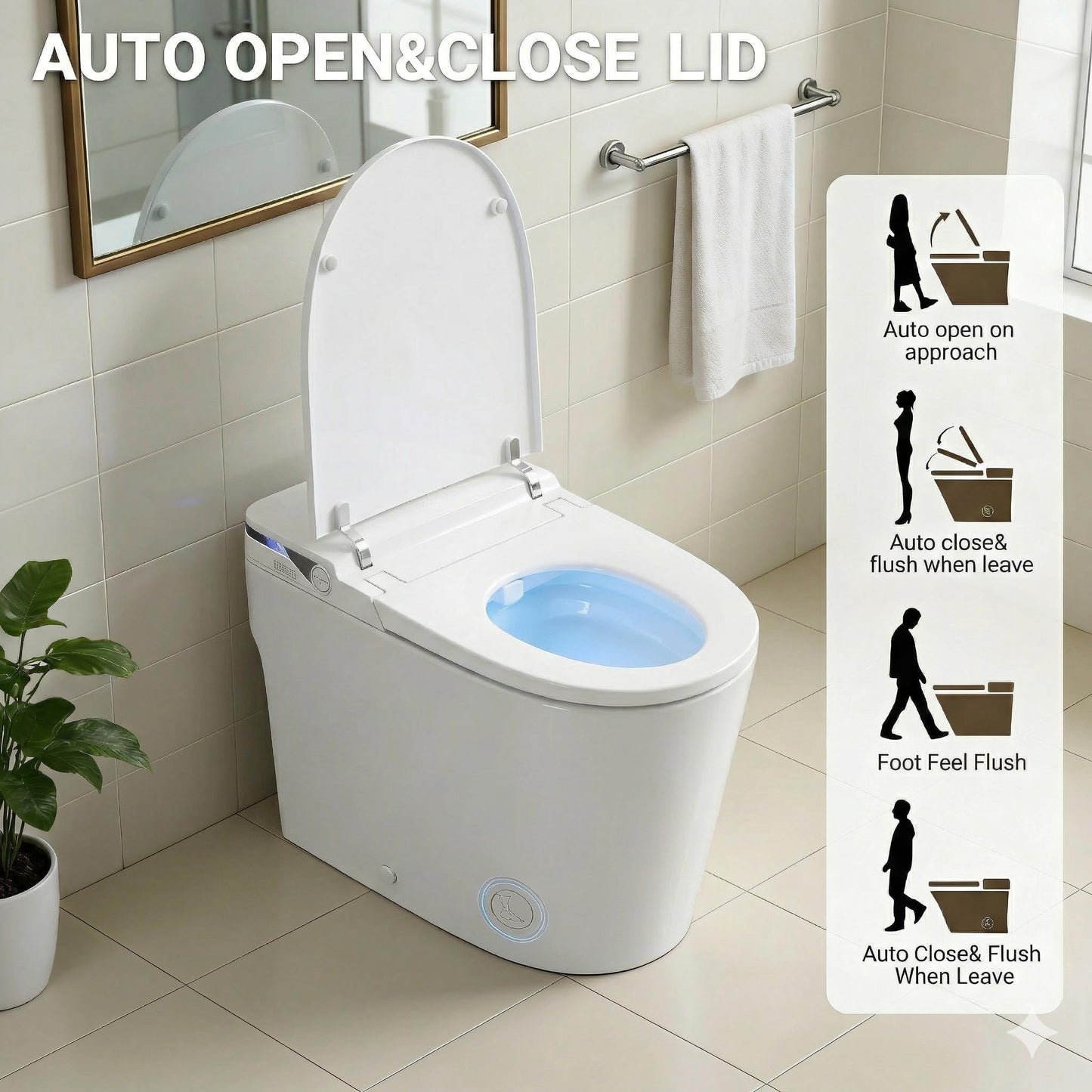 Milleloom 19 Inch Smart Toilet with Bidet Built In, One Piece Elongated Bidet Toilet, Heated Seat, Warm Water Wash, Warm Air Dryer, Auto Flush, Foot Sensor, LED Display, 1000g MaP Flush, 1.28 GPF