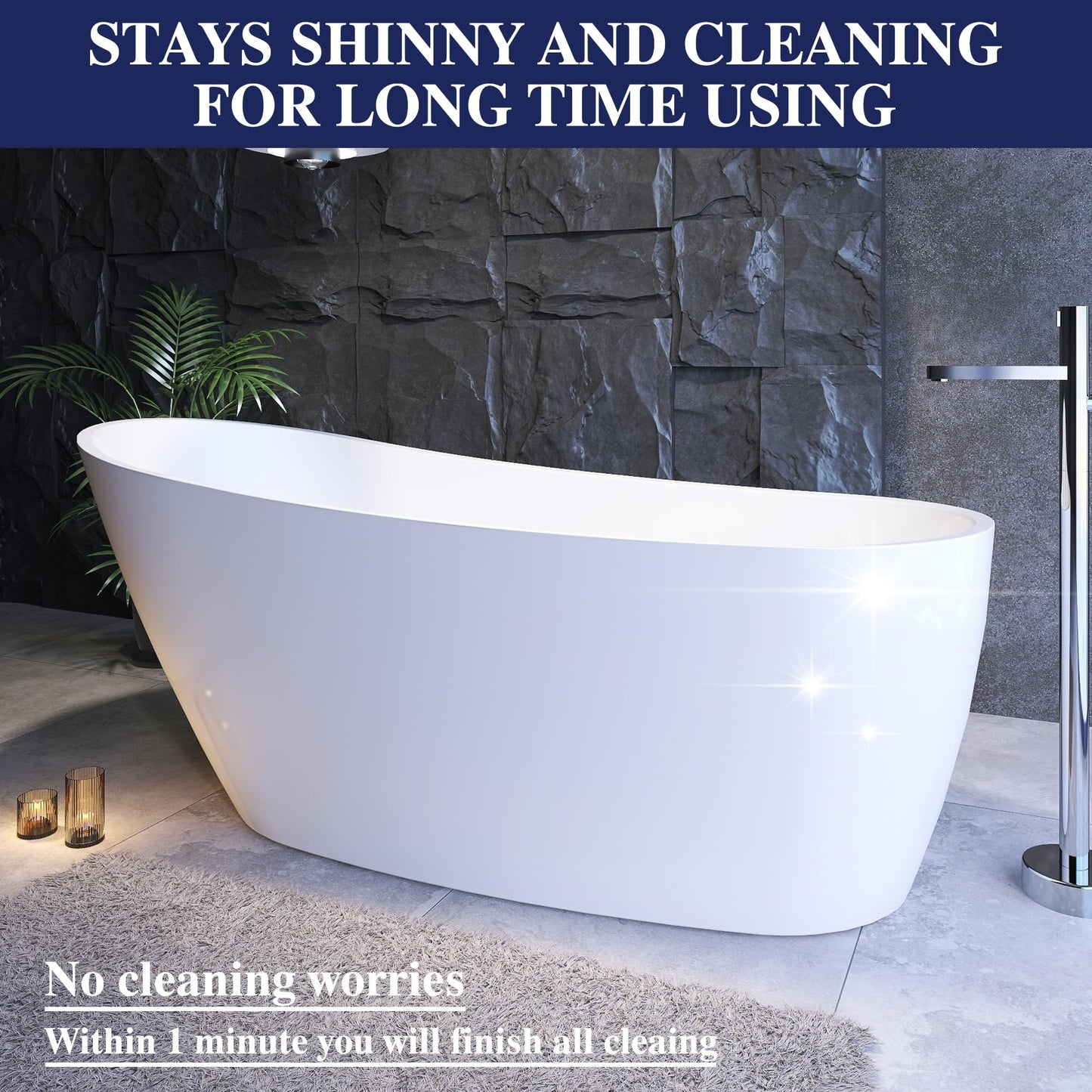 Yinzanw 67" Acrylic Free Standing Tub, Stand Alone Tub, Freestanding Bathtub, Soaking Bathtub, cUPC Certified, CM(Glossy White)