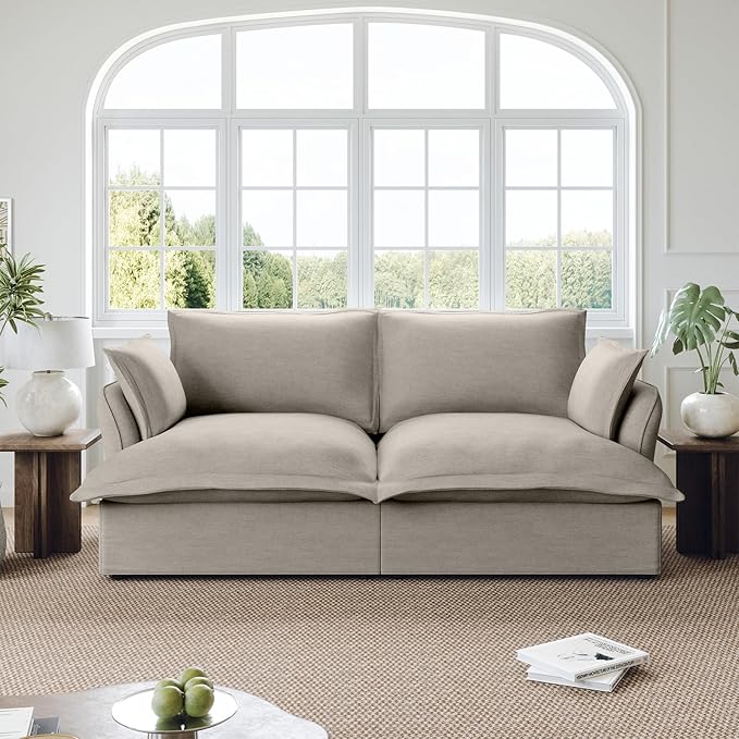 Lopzeho Oversized Cloud Modular Sectional Sofa, Comfy Down Filled Cloud Couch with Removable Cover, Modern Loveseat Couch, Deep Seat Sectional Couches for Living Room, Light Gray