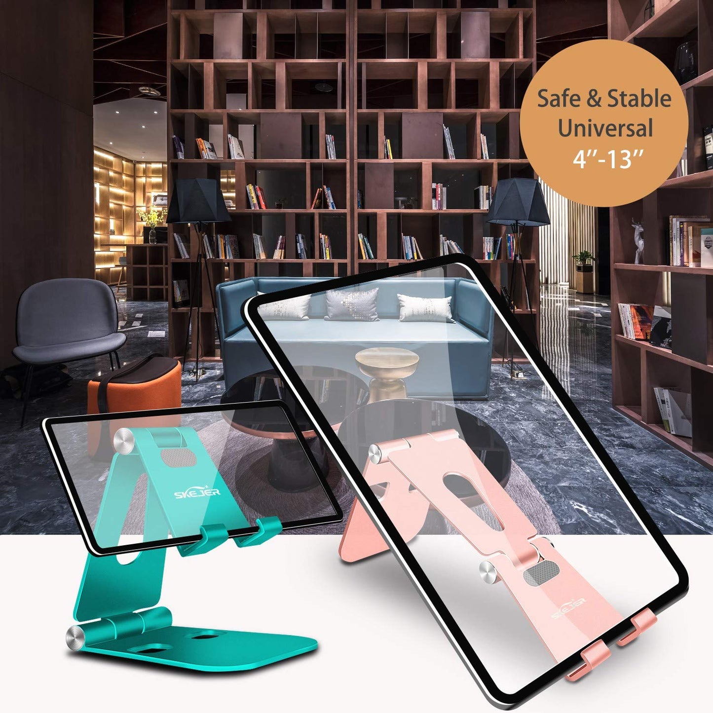 Skejer Fully Foldable Cell Phone Stand Holder For Desk Adjustable Iphone Stand Aluminum Compatible With 4-10 Phone/Kindle/Tablet