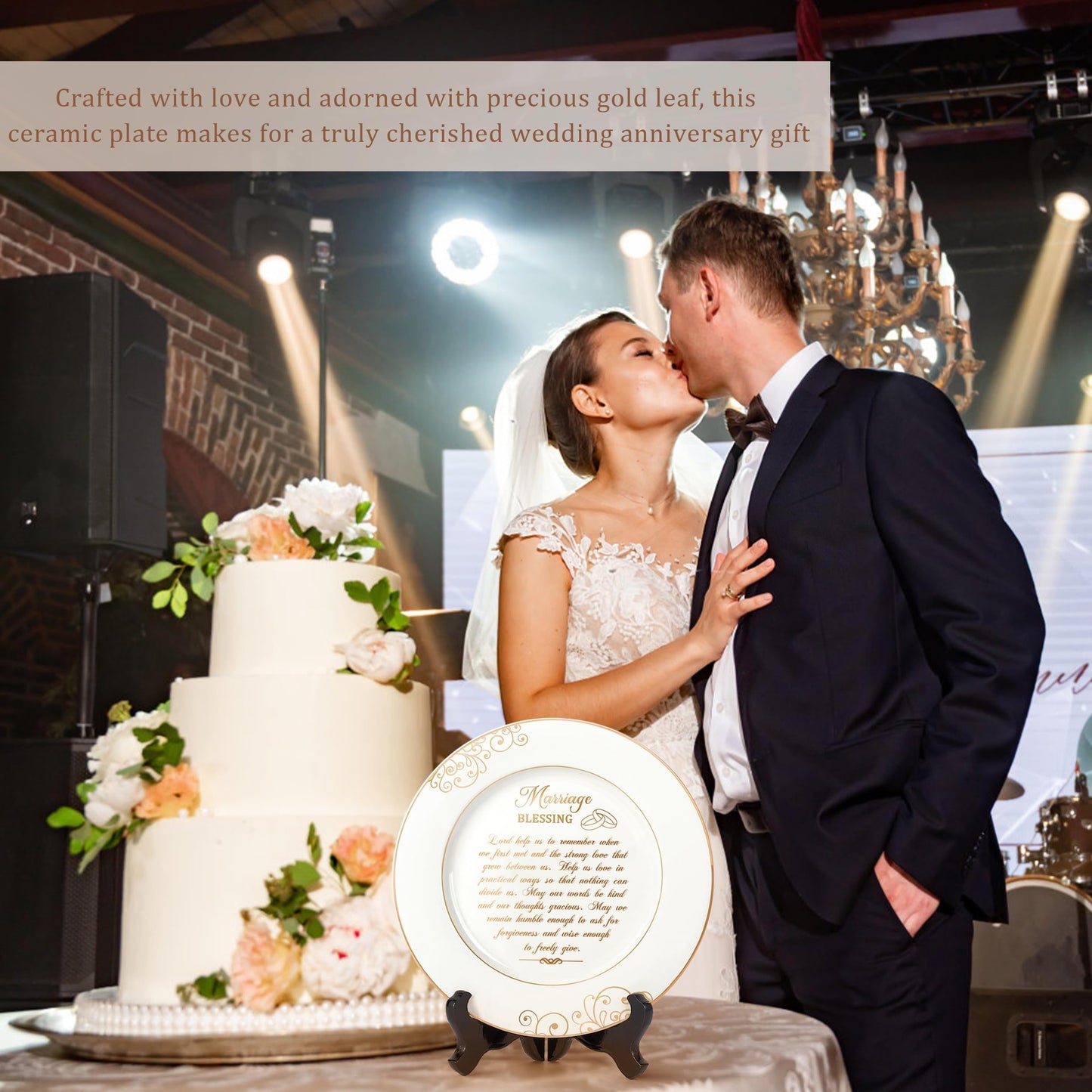 Urllinz Anniversary Wedding Gifts for Couples 2025 - Marriage Blessing Plate with 24k Gold Foil Decorations, Engagement Bridal Shower Birthday Gifts for Wife Husband, Ceramic 9"