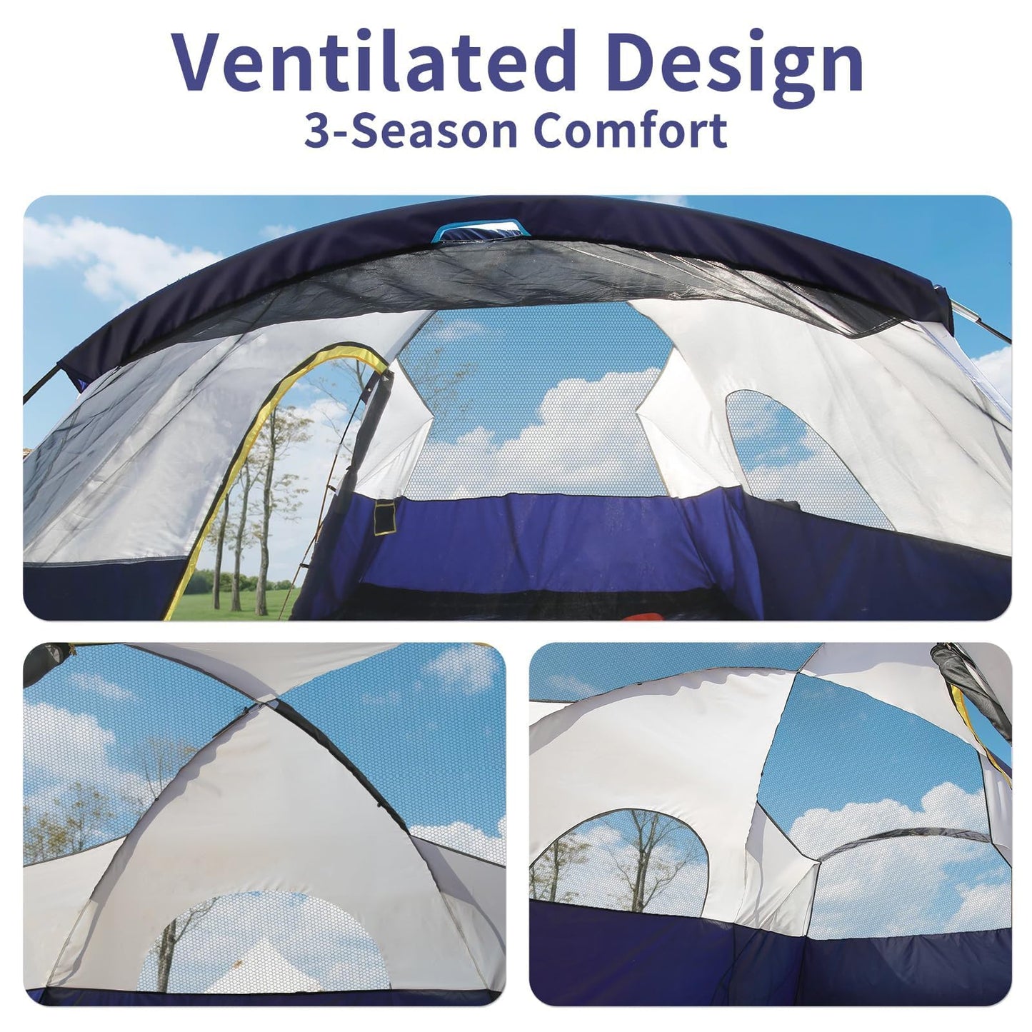 EchoSmile 10-12 Person Large Family Camping Tent, Waterproof Windproof Spacious Cabin Tent with Removable Rainfly, Easy Setup 3-Season Outdoor Shelter for Group Trips - Black & Orange