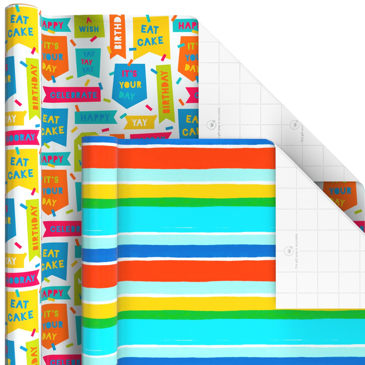 Hallmark Birthday Wrapping Paper Rolls - Stars, Stripes, Balloons, Cupcakes, "Happy Birthday" Gift Wrap Paper (Set of 6 Rolls: 180 sq. ft. ttl.)