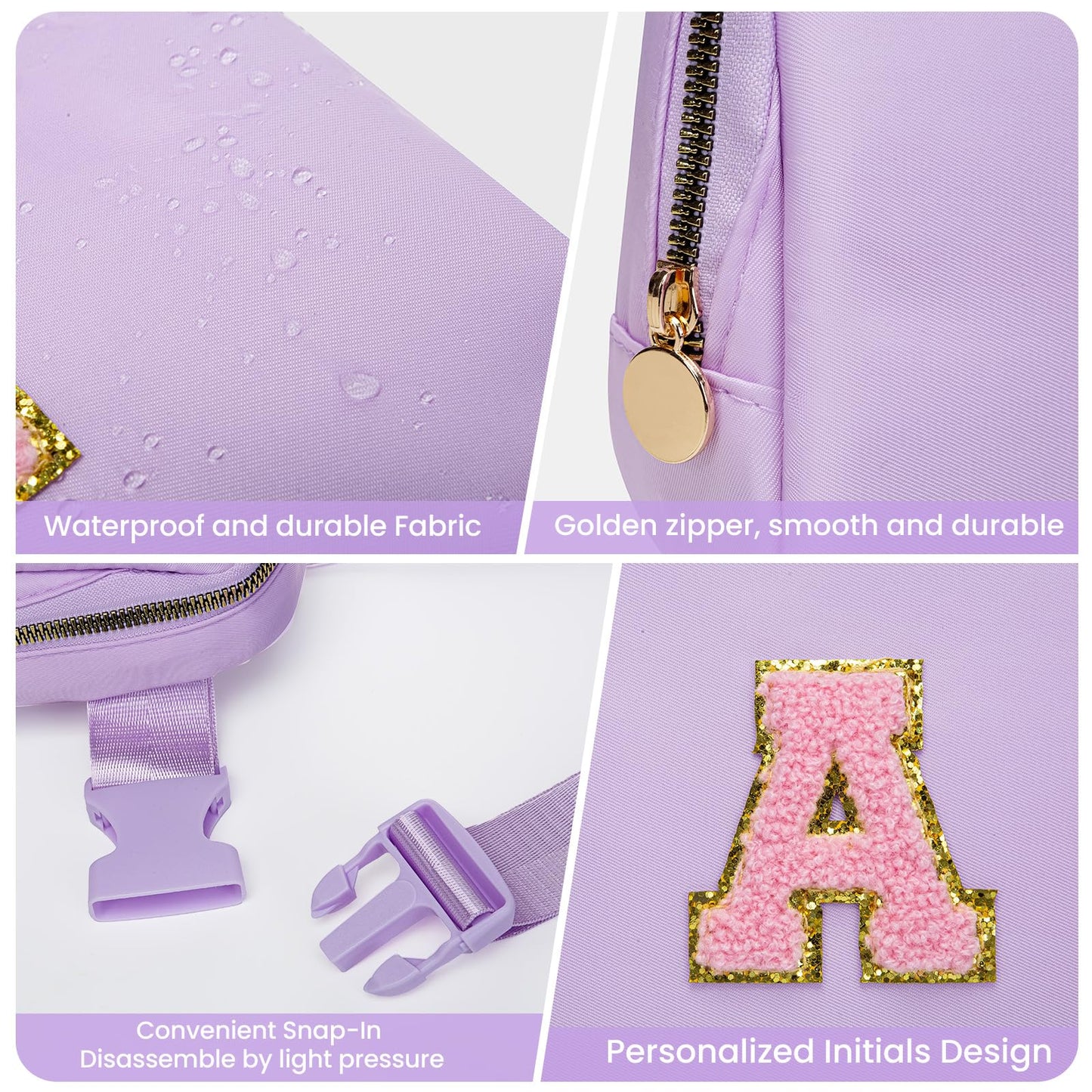 Birthday Gifts for Girls, 4 5 6 7 8 9 10 11 12 13 14 Year Old Girl Gifts for Teens Kids Daughter Sister Her, Cute Initial Fanny Pack Belt Bag Crossbody Bag Trendy Stuff for Girls Teen (Purple, A)