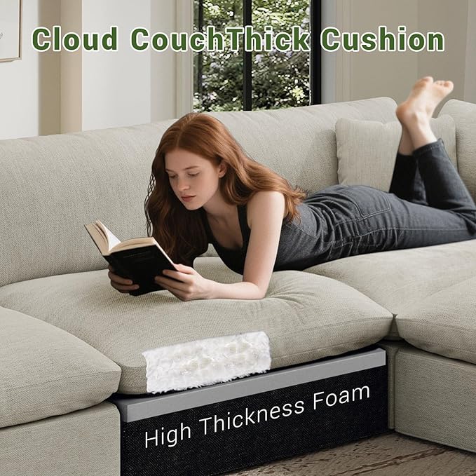 Intuition Decor Cloud Modular Sectional Sofa,189.4" Down Filled Sofa 4 Seat with Chaise,Minimalist Sofa Cover Washable and Replaceable Couches for Living Room,Sectional Sofa Deep Seat