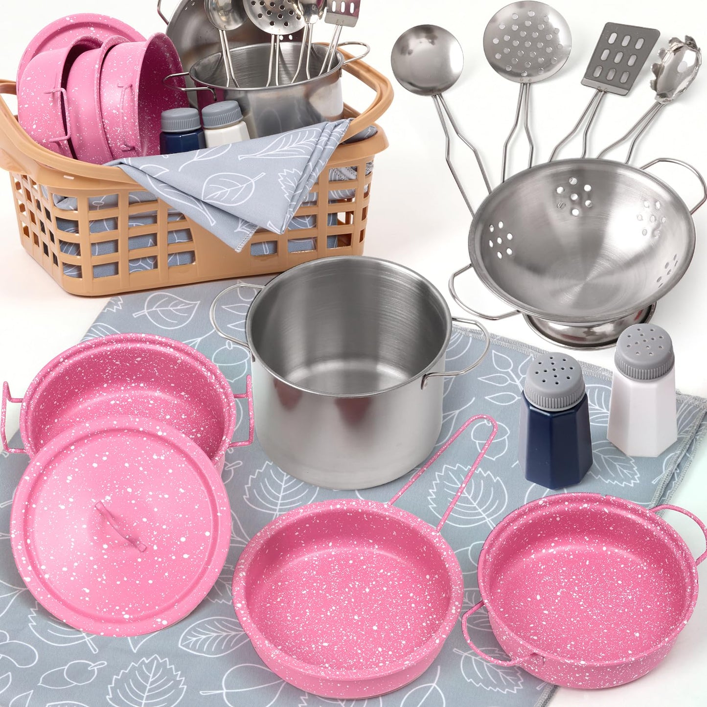 Veitch fairytales Kids Play Kitchen Toy Accessories Set Toddler Cooking Playset Colorful Stainless Steel Pots and Pans Birthday Gifts for 3+ Girls Boys (New Pink)