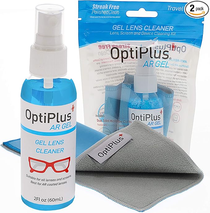 OptiPlus Anti-Reflective Gel Lens Cleaner and Dual-Purpose Microfiber Cloth | Streak-Free Glasses Cleaner