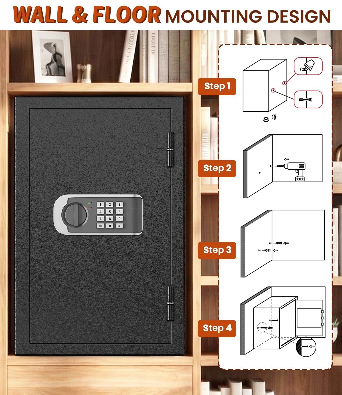 [2026 Upgraded] -35 Min Real Fireproof Safe-3.6 Cu Ft Large Safe for Home Use, Security Safe Box with Smart Alarm System, Wall & Floor Mount Anti-Theft Safe for Money Legal Documents Valuables Jewelry