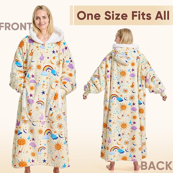 yescool Wearable Blanket Hoodie, Flannel Sherpa Fleece Blanket Sweatshirt for Adults Women Men,One Size Fits All