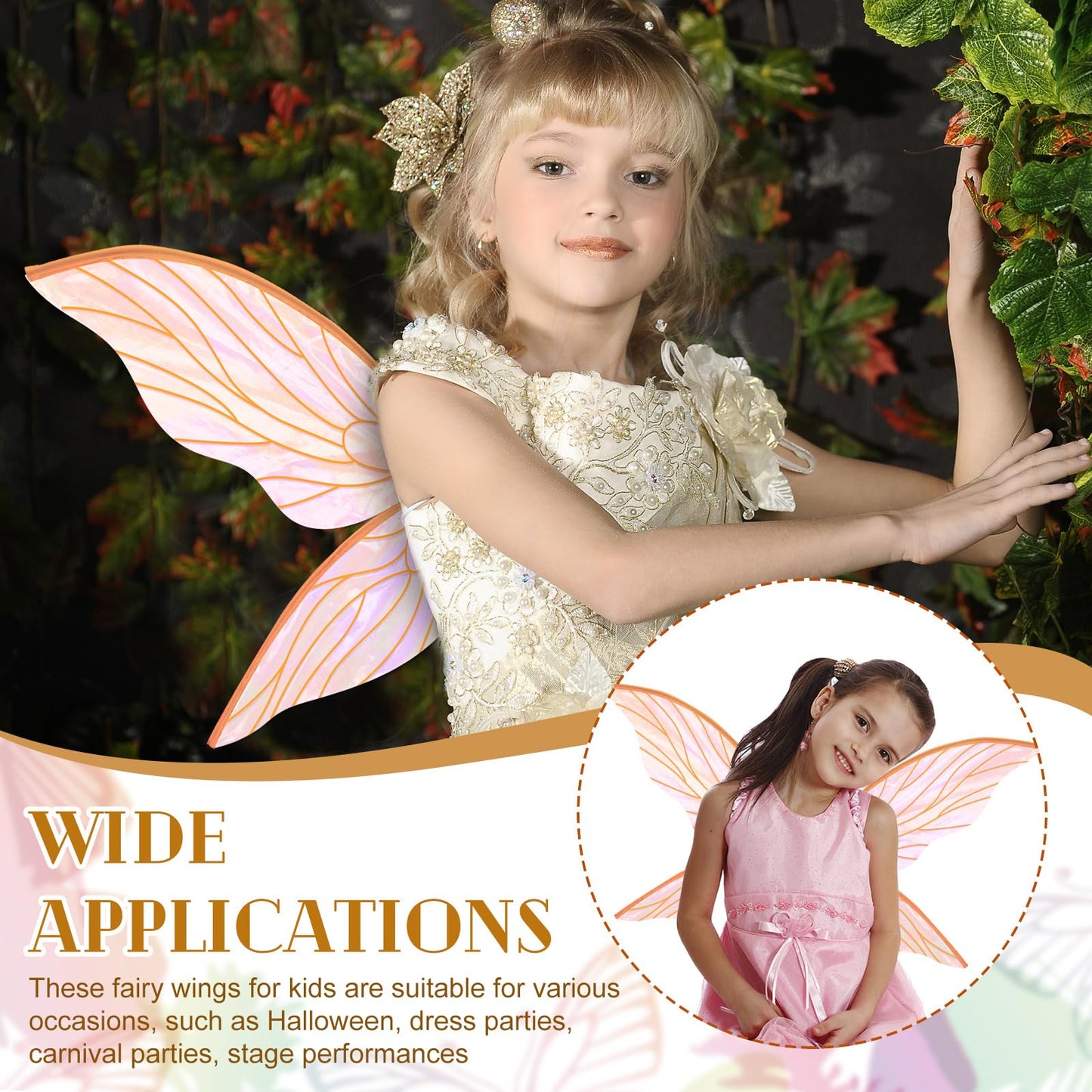 Jenaai 2 Pcs Fairy Wings Halloween Costume Accessories for Girls Adult Women with Wand for Butterfly Cosplay Party(Orange)