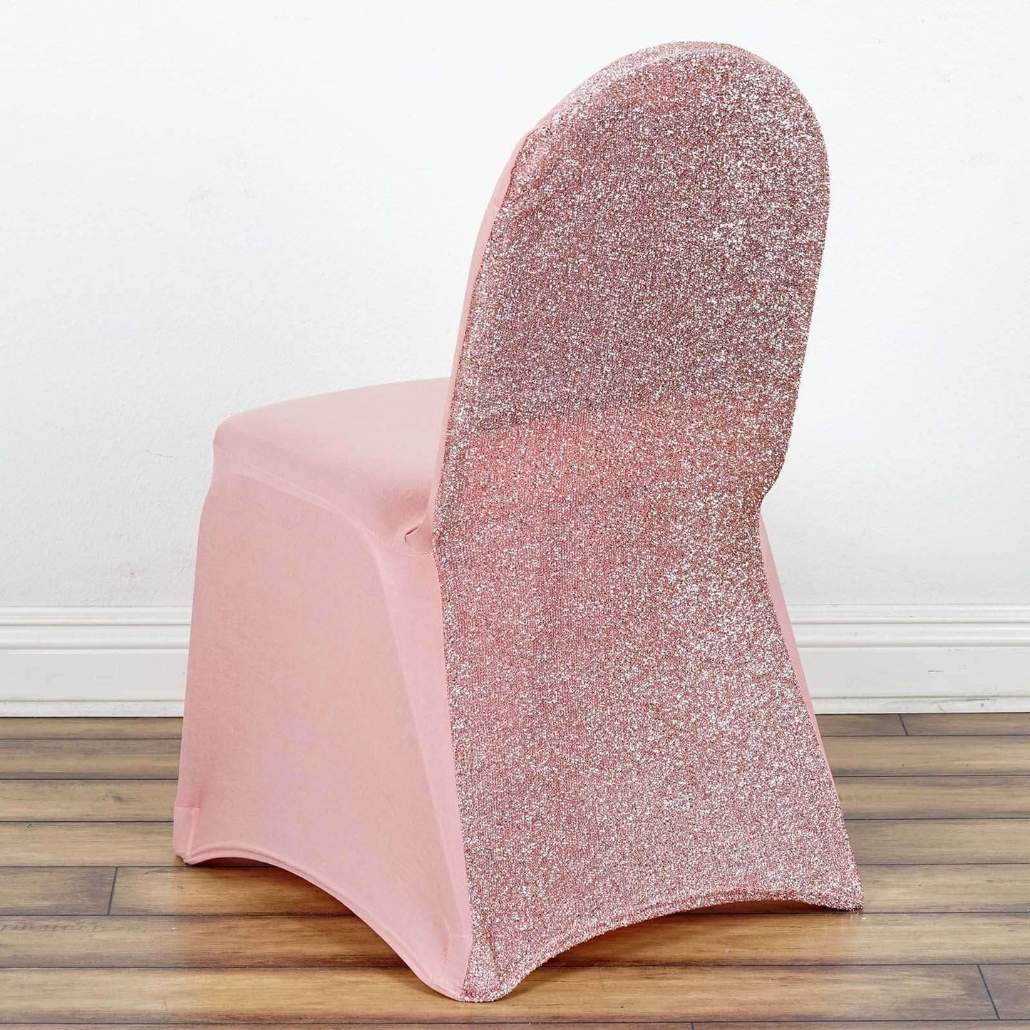Efavormart 1 Set Rose Gold Spandex Stretch Banquet Chair Covers for Party Dining Chairs W/Metallic Glittering Back W/Foot Pockets Washable Slip Covers Wedding Chair Covers