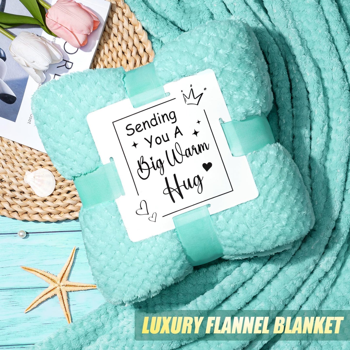 Birthday Gifts for Women Self Care Gifts Get Well Soon Gifts, Ocean Relaxing Spa Gifts Basket Care Package w/ Luxury Flannel Blanket 40 oz Tumbler, Mothers Day Gifts for Mom Wife Her Girlfriend Sister
