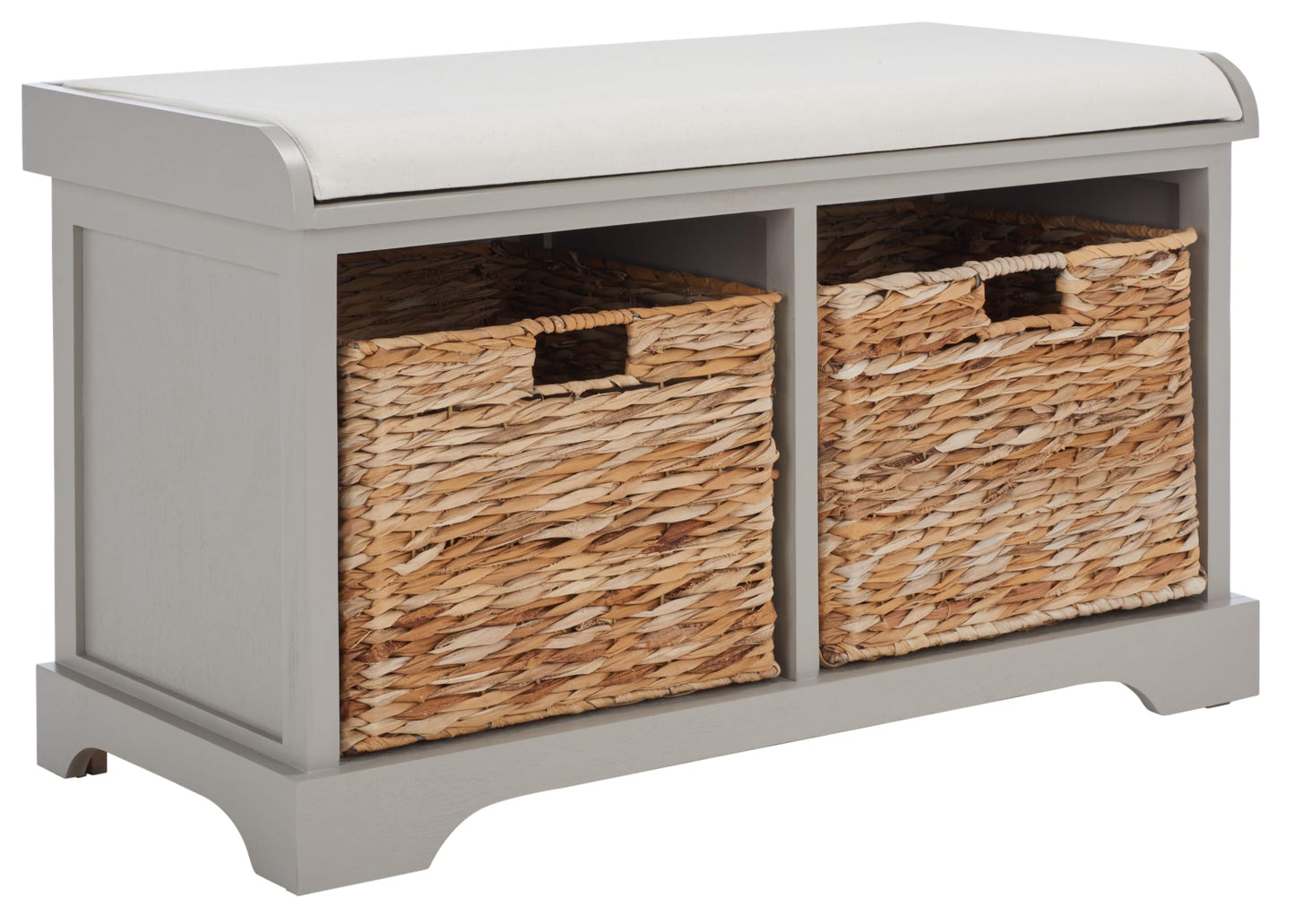 SAFAVIEH Home Collection Freddy Vintage Grey / Wicker Basket 2-Drawer Storage Bench with Cushion (Fully Assembled)