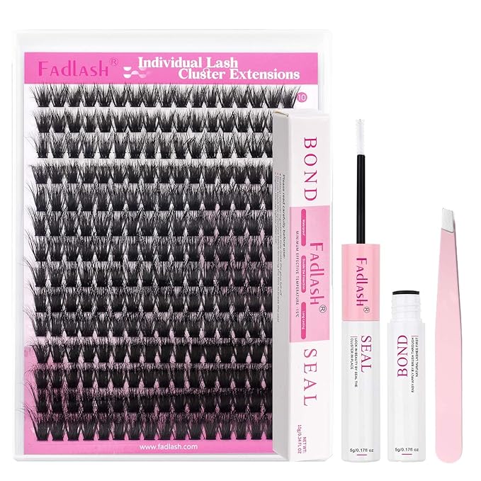 FADLASH Lash Extension Kit 80D Lash Clusters D Curl DIY Eyelash Extension Kit with Lash Bond and Seal Lash Applicator 3D Effect Lash Cluster Kit fluffy (80D Kit, Mix 10-18mm)