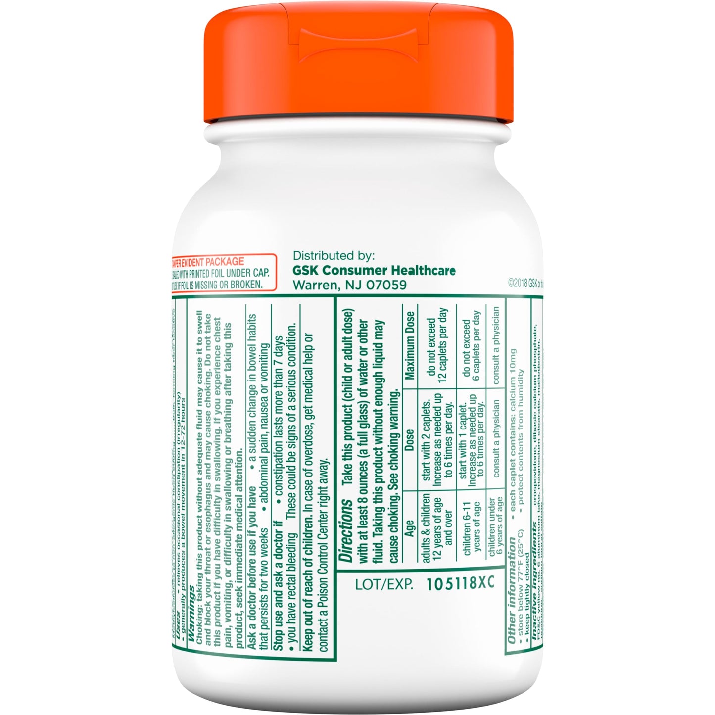 Citrucel Methylcellulose Fiber Caplets for Occasional Constipation Relief, Orange Flavor - 1 Count