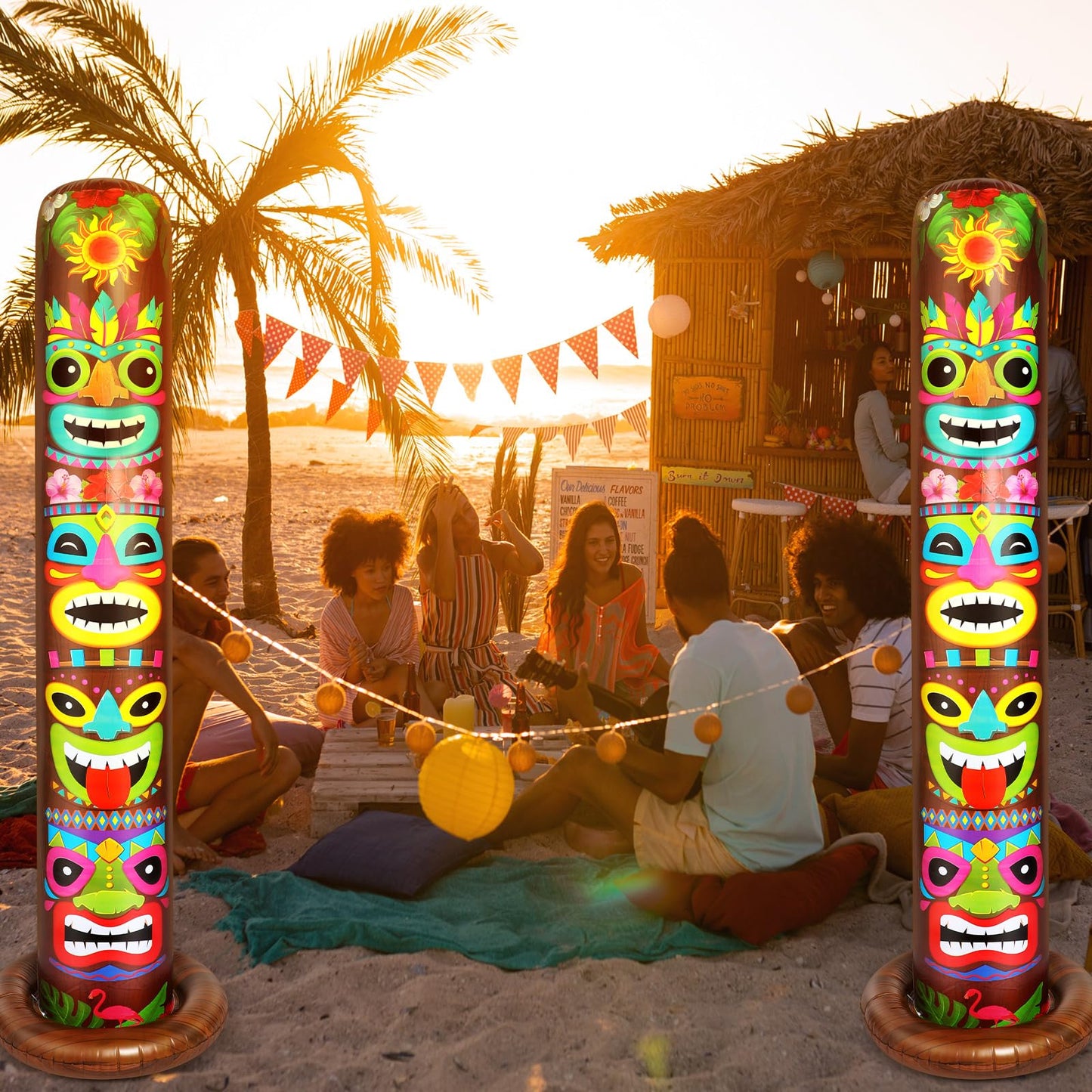 Leyndo 2 Pack 6 ft Inflatable Tiki Luau Party Decorations Hawaiian Luau Tropical Inflatables Tiki Decorations Blow up Party Beach Supplies for Hawaiian Parties Bar Summer Pool Outdoor Yard Decor