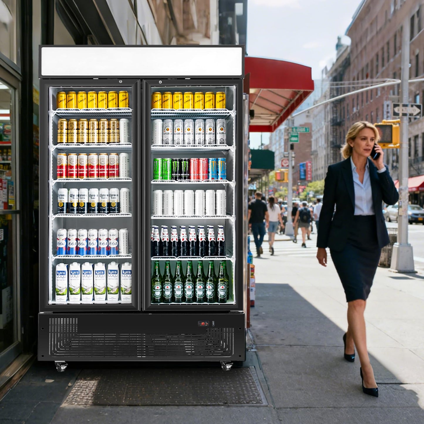 BINGERMA Commercial Merchandiser Display Refrigerator 40 Cu.ft. with 2 Glass Doors ETL Drink Cooler Beverage Fridge for Bars,Restaurants, Convenience Stores, Supermarkets and Offices