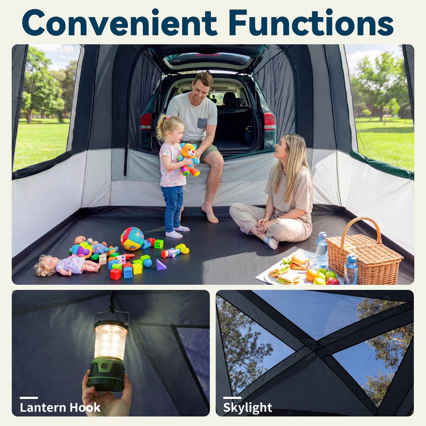 5/6 Person SUV Tent for Camping, SUV Tailgate Tent,Truck Car Tent Weather Resistant Portable for Car SUV Van Camping, Includes Rainfly and Storage Bag, 10' W X 8' L X 7.1' H (Blue)