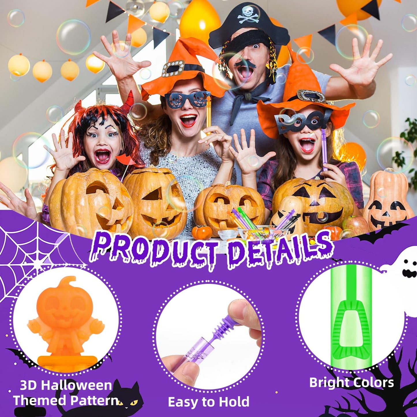 DERAYEE 36PCS Halloween Mini Bubble Wands for Kids, Mini Bubble Party Favors Toys Gifts Bulk for Boys Girls Trick or Treating Halloween Treats Non Candy Goodie Bag Fillers Classroom Awards (6 Styles)