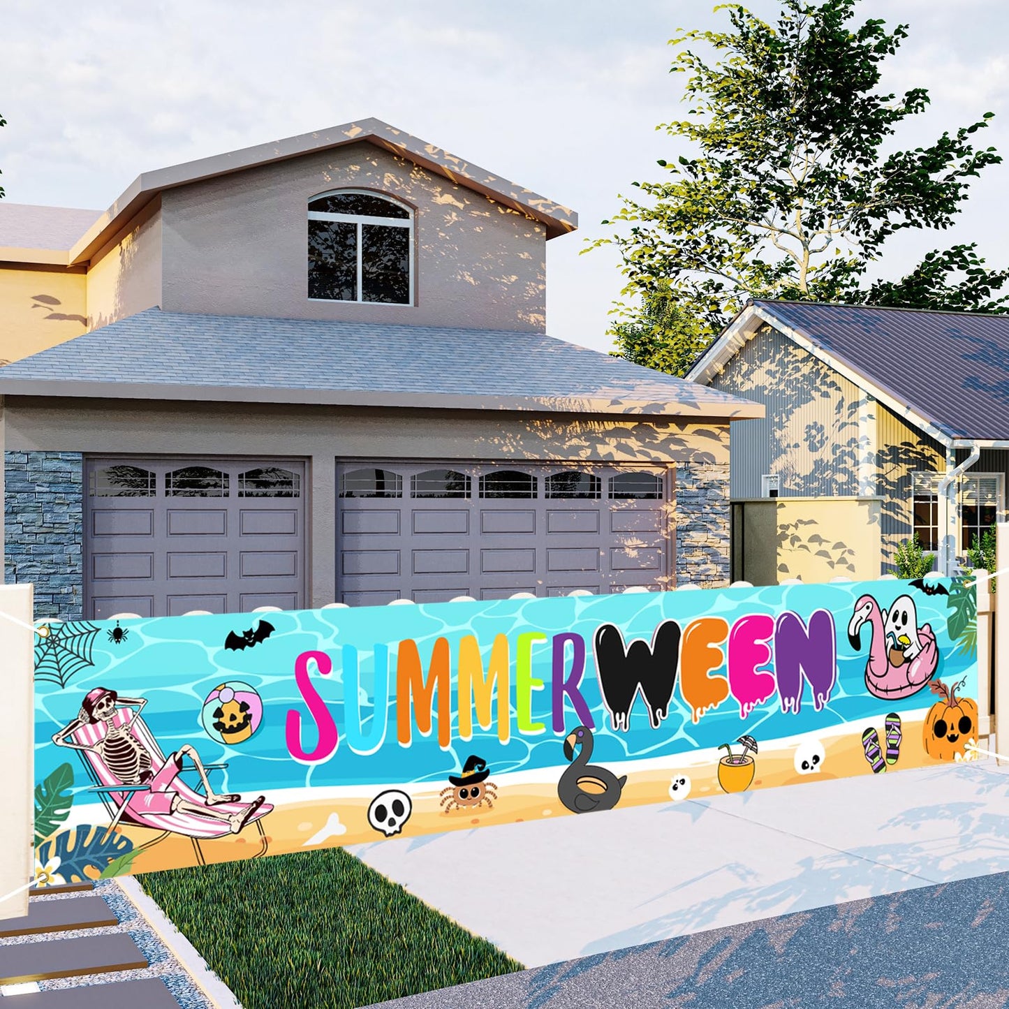 Summerween Banner - Summerween Party Decorations, Halloween In Summer Decor, Summer Halloween Party Decorations 8.2 * 1.6ft