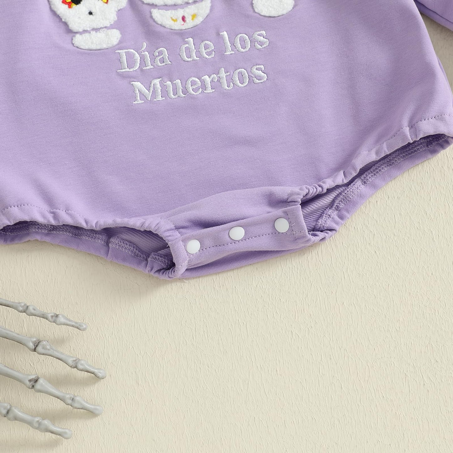 Kuriozud Newborn Baby Girl Day of the Dead Outfit Sugar Skull Sweatshirt Romper Bubble Romper Top Infant Fall Clohtes Dia de los Muertos Purple, 0-3 Months