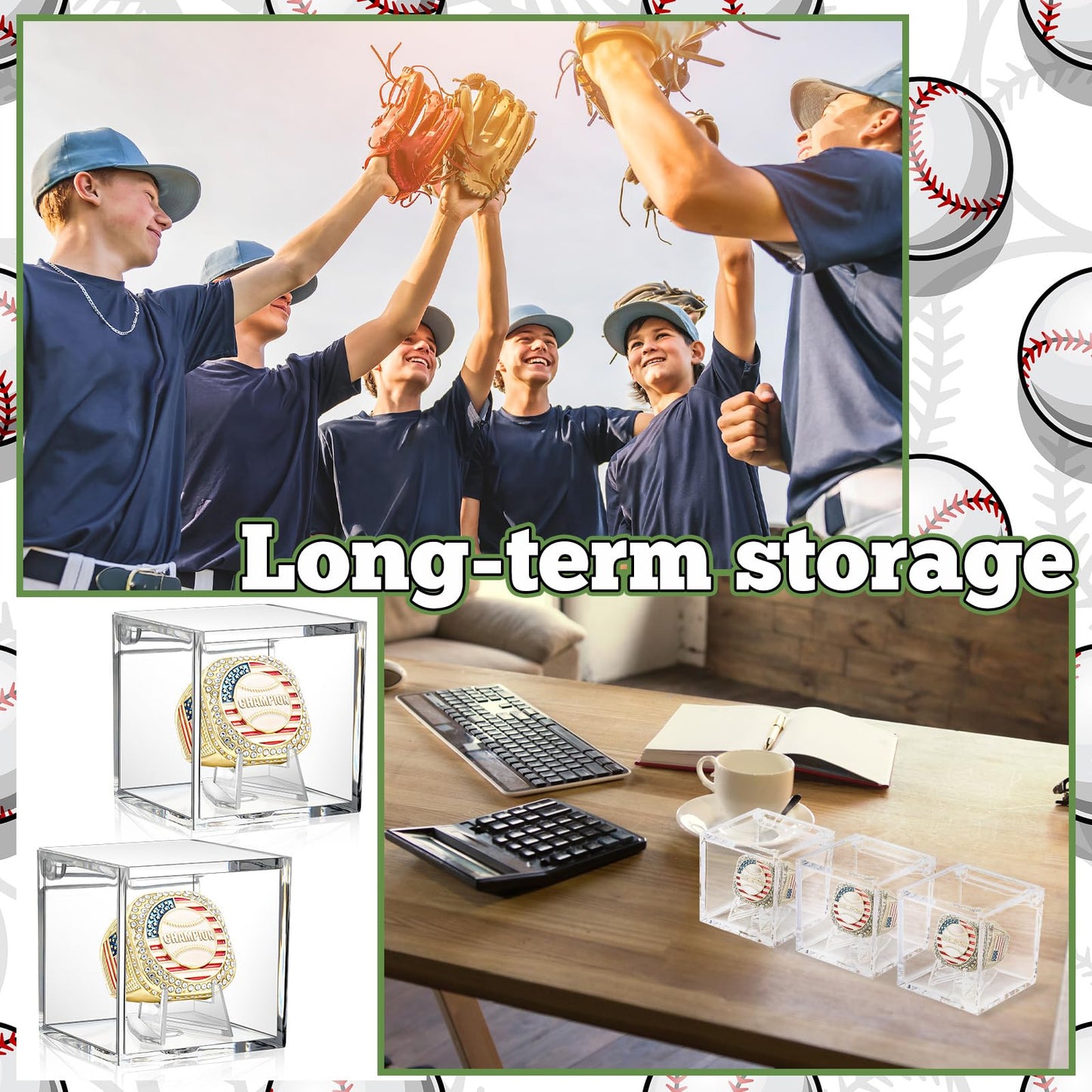 Landical 6 Set Baseball Championship Ring with Display Case and Stand Holder Championship Ring Case Acrylic Display Box and Hold