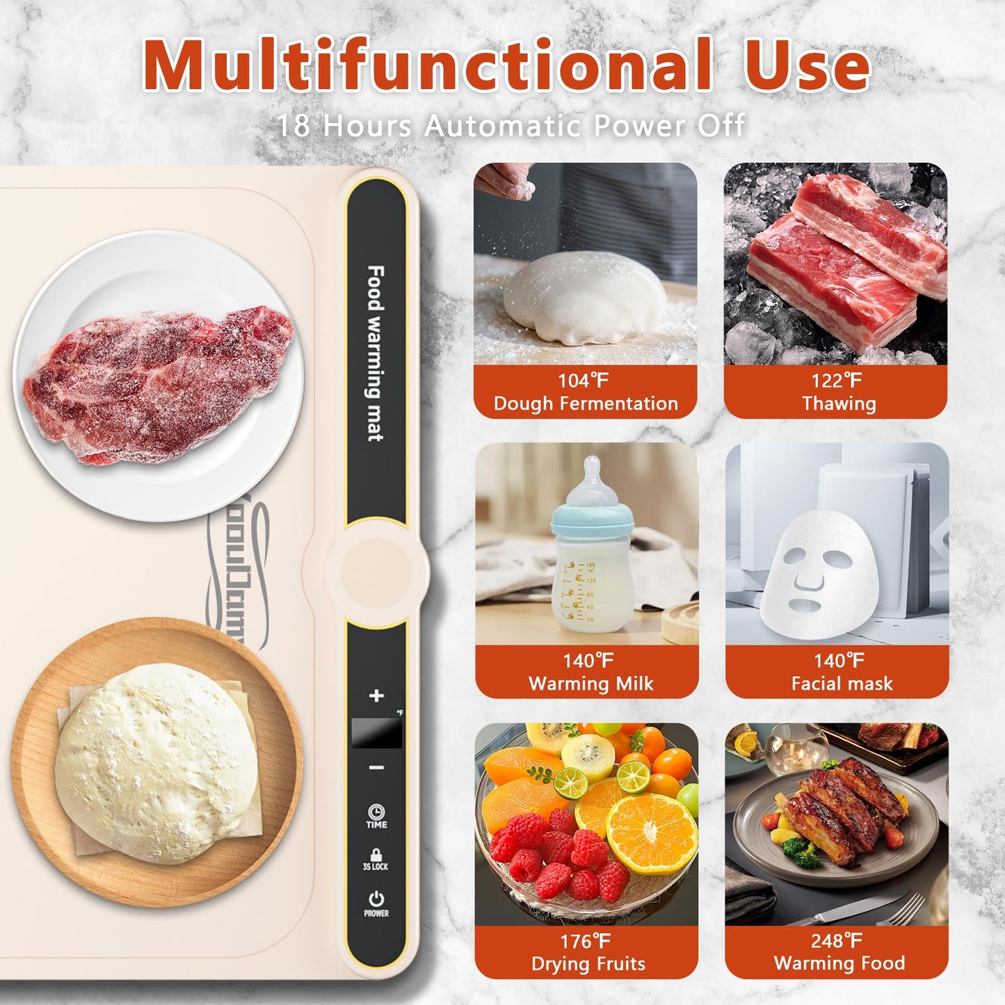 Warming Mat for Food, Food Warming Mat, Electric Warming Tray for Buffets Party, 6 Gear Timed 9 Gear Temperature Controlled 18H Auto Power Off Full Surface Rapid Heating Mat for Food, Home Daily Use