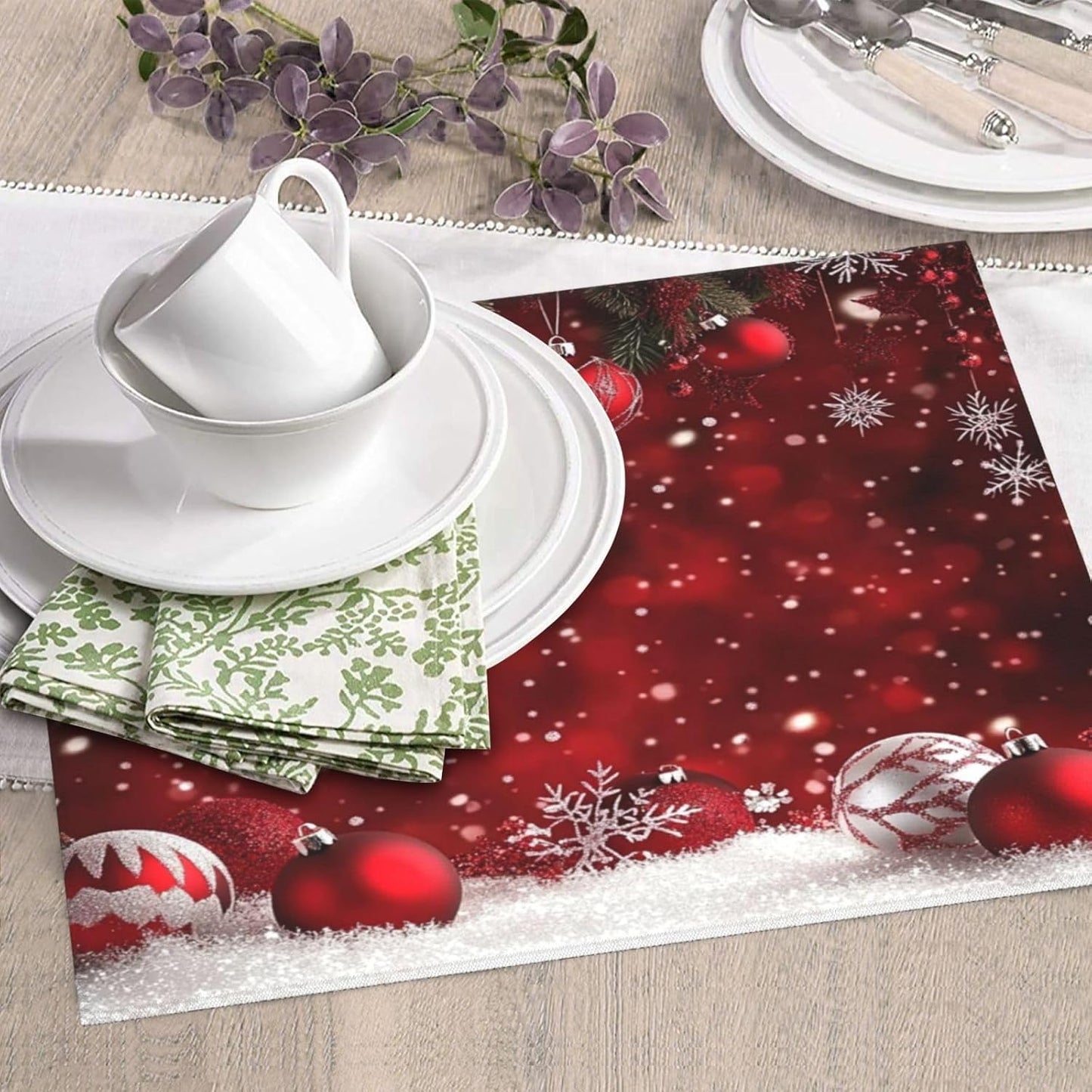 Dish Drying Mat Christmas Red Ball Winter for Kitchen Counter Absorbent 16x18 Inch Microfiber Dishes Plate Glass Dry Draining Pad Reversible Washable