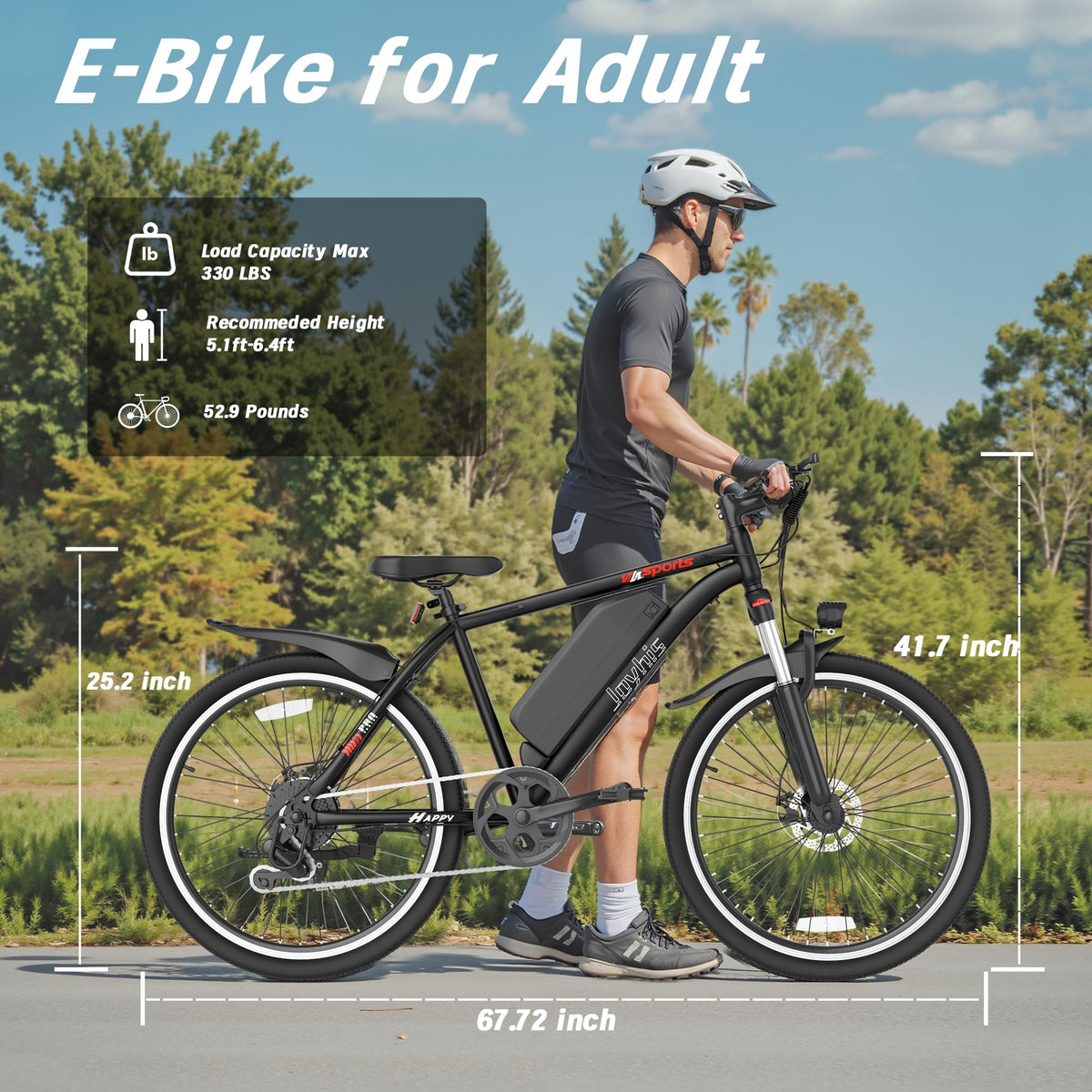Joyhis Electric Bike for Adults, 26'' Ebike, Up to 20-60 Miles 22MPH Electric Mountain Bike with 48V Removable Battery, Adjustable Stem, Fenders, Lockable Suspension Fork (JA26520:20-30Miles, Black)