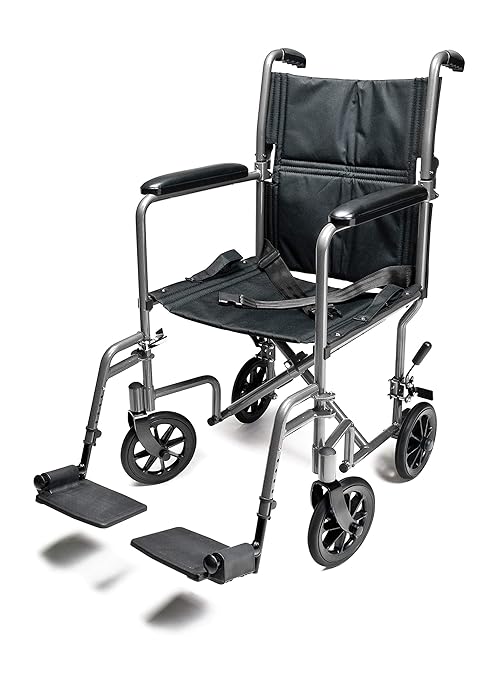 Lumex Everest & Jennings Transport Wheelchair – Lightweight Folding Transit Chair with 19” Seat for Adults & Seniors, Silver