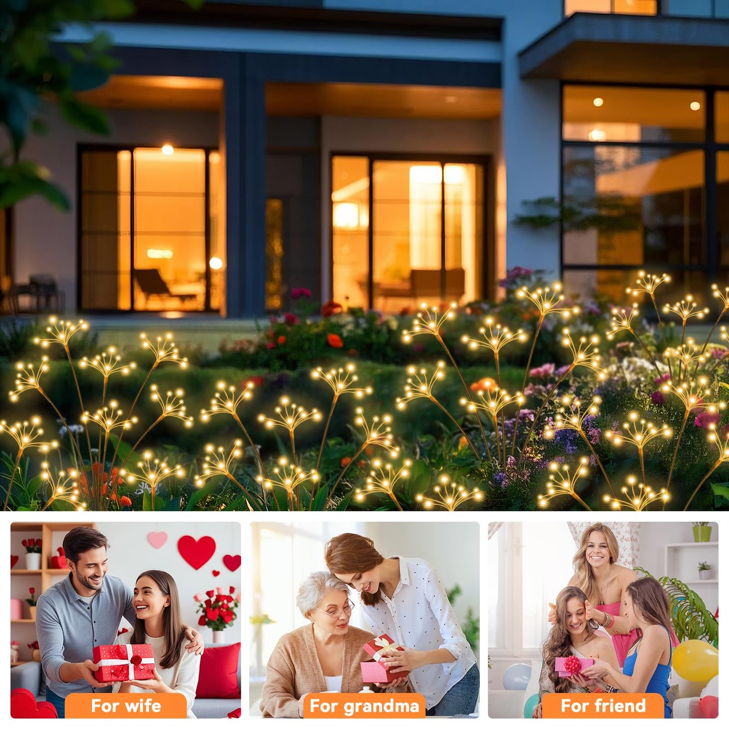 Solar Garden Lights 6 Pack Waterproof Solar Swaying Starburst Light Outdoor Lights for Yard Patio Walkway Pathway Party Wedding Christmas Decorative, Warm White