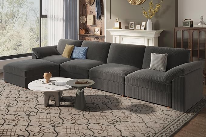 EASE MOOSE Sectional Modular Sofa,Oversized L Shape Sectional Couch Wide Deep Seat Modular Cloud Couch for Living Room,Dark Gray Removable and Washable