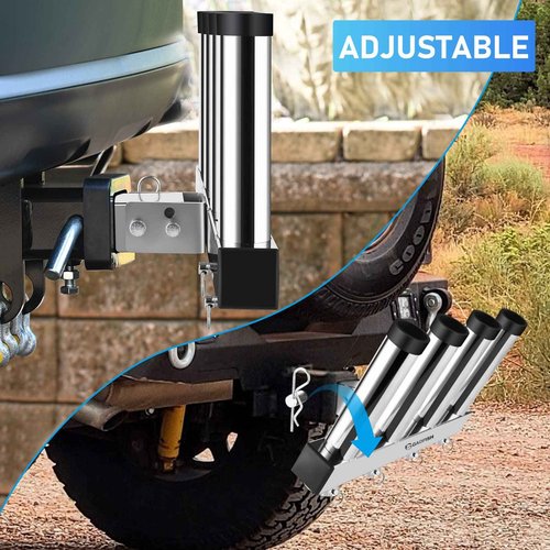 Stainless Steel Hitch Fishing Rod Holder, GADFISH Hitch Mount Rod Holder, 4 Link Tube for 2" Hitch Receivers with Quick Release Pin,Truck Adjustment Fishing Rod Rack, Fishing Pole Holder