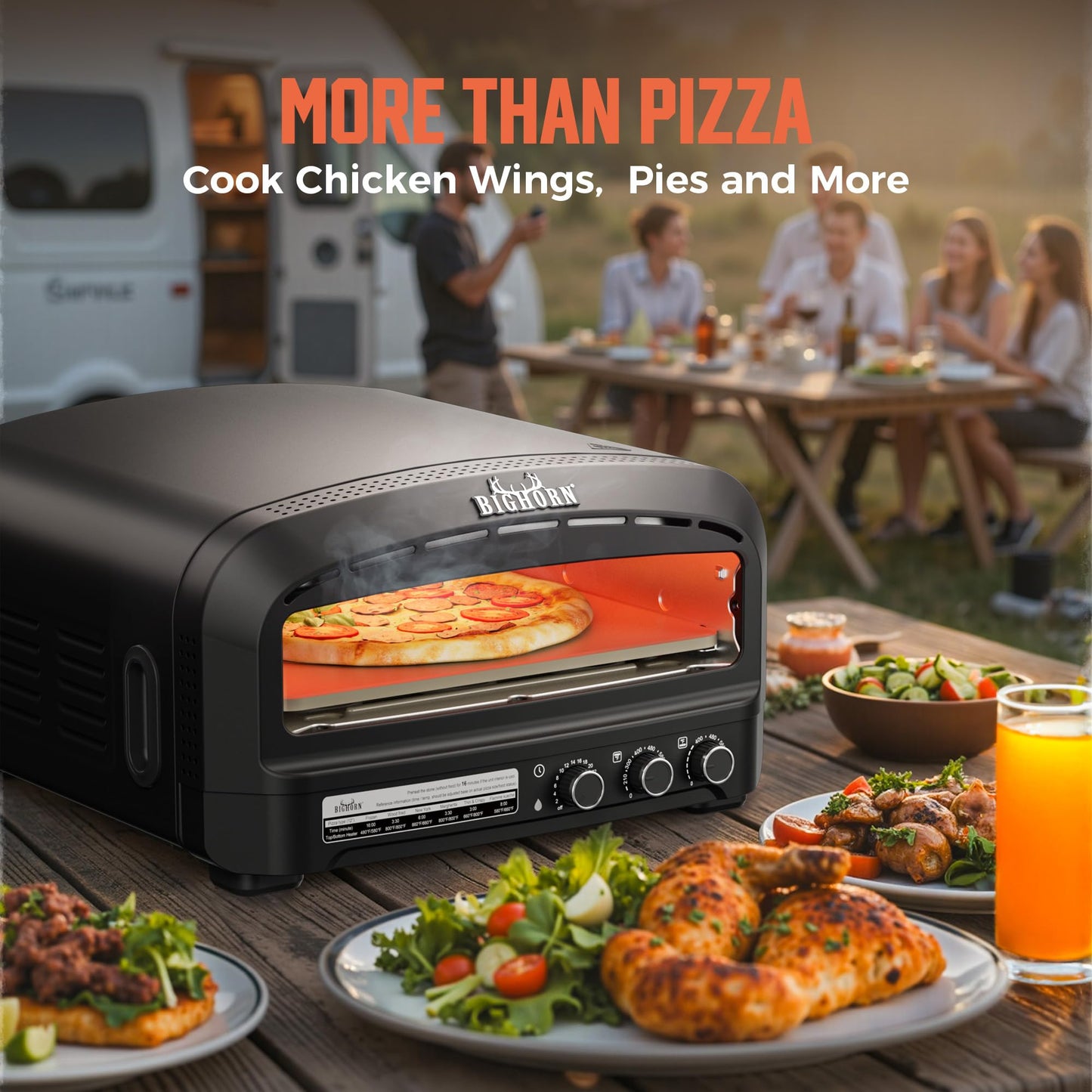 BIG HORN Pizza Oven Indoor, 14" Electric Countertop Pizza Oven with 6 Modes, Heats up to 850°F Pizza Maker, Flip-Up Design Pizza Cooker for Home Kitchen, Restaurants, Parties