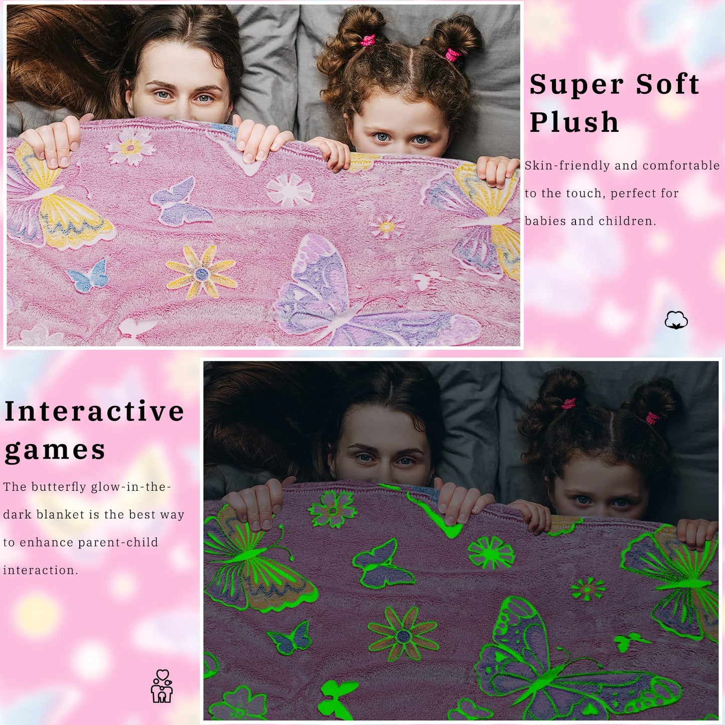 Glow in The Dark Blanket Butterfly Gifts for Kids Girls, Fuzzy Cozy Warm Soft Throw Blanket for Couch Bed Sofa, Girl Toys Butterfly Blankets for Teens Grandkids Unique Birthday Gifts 50"×60"