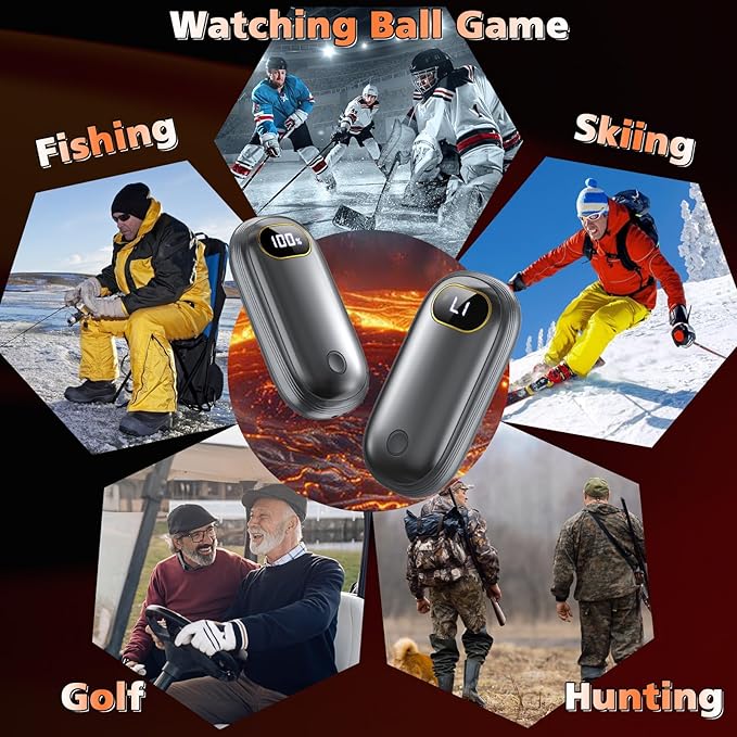 Hand Warmers Rechargeable - Electric Hand Warmers 2 Pack with Dual-Sided Heating for 15Hrs Warmth, LED Display & Flashlight, Hunting Essentials, Gifts for Christmas Man Women Raynauds Golf