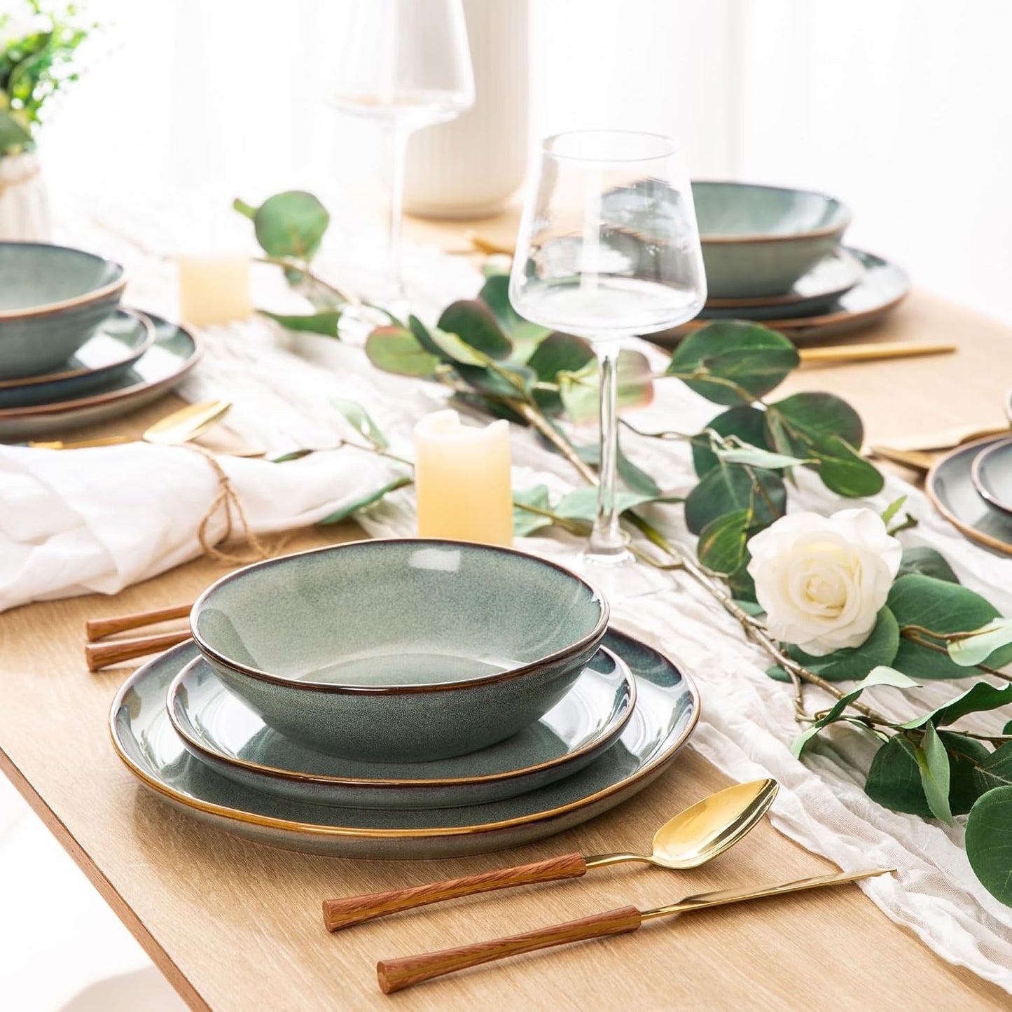 AmorArc Ceramic Dinnerware Sets,Handmade Reactive Glaze Stoneware Plates and Bowls Set,Highly Scratch Resistant | Dishwasher & Microwave Safe Dishes Set,Service for 12 (36Pcs)