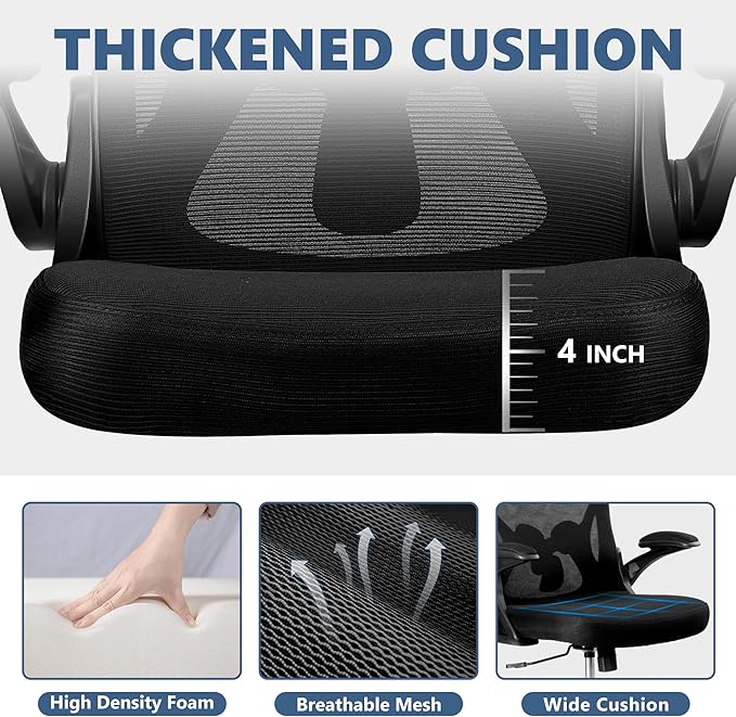 Winrise Office Chair Desk Chair, Ergonomic Mesh Computer Chair Home Office Desk Chairs, Swivel Task Chair Mid Back Breathable Rolling Chair with Adjustable Lumbar Support Flip Up Armrest (Black)