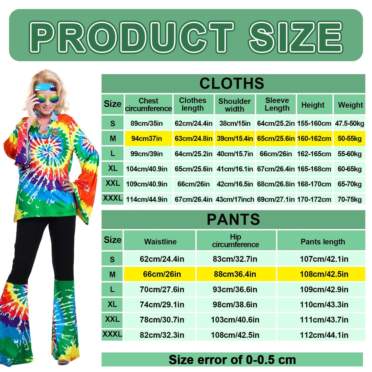 Jiuguva 17pcs 60s 70s Outfits for Women Hippie Costume Set Disco Outfit (Rainbow,X-Large)