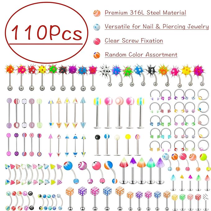 3D Dopamine Colorful Nail Charms Set Nail Art with Random Color 110pcs Piercing Jewelry & 50pcs Colorful Star Nail Decorations for Women Girl DIY Craft