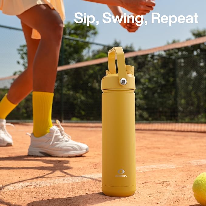 ENCOOL Insulated Water Bottle with Straw Stainless Steel Water Bottle, Leak-Proof, BPA-Free, Double Wall Vacuum Keeps Cold for 24 Hours for Sports, Travel, School (32 oz, Elfin Yellow)