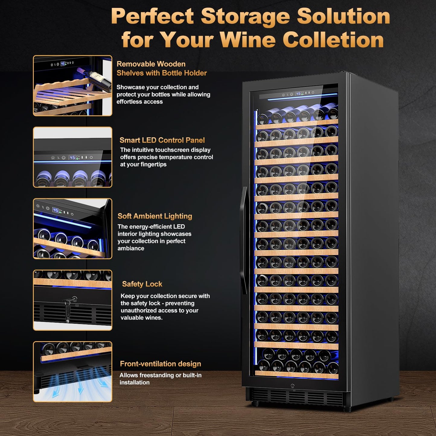 Velieta 24 Inch Wine Cooler Refrigerator,179 Bottles Wine Fridge Large Capacity Professional Wine Cellars with Powerful Compressor,Quiet Operation and Elegant Design, Black